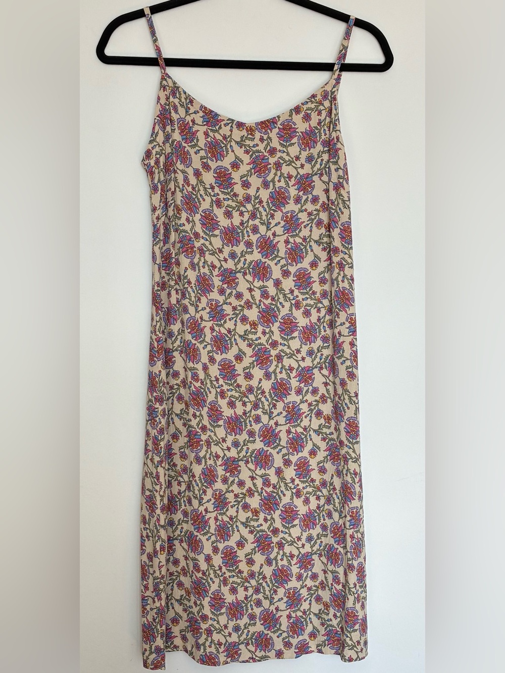 Vintage Y2K 2000s Old Navy Floral Slip Dress in Cream with Pink & Purple Accents